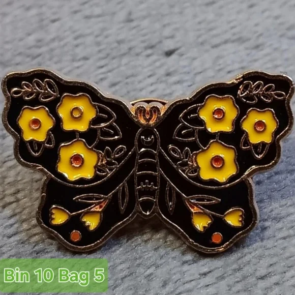 5 Yellow Witchy Butterfly Metal Enamel Pin Lot Whimsical Brooch Boho Bundle - Picture 5 of 8